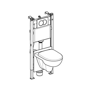 Geberit Duofix WC szerelőelem készlet,112 cm, Delta öblítőtartály,Delta01 működtetőlap, Selnova peremes fali WC ülőkével