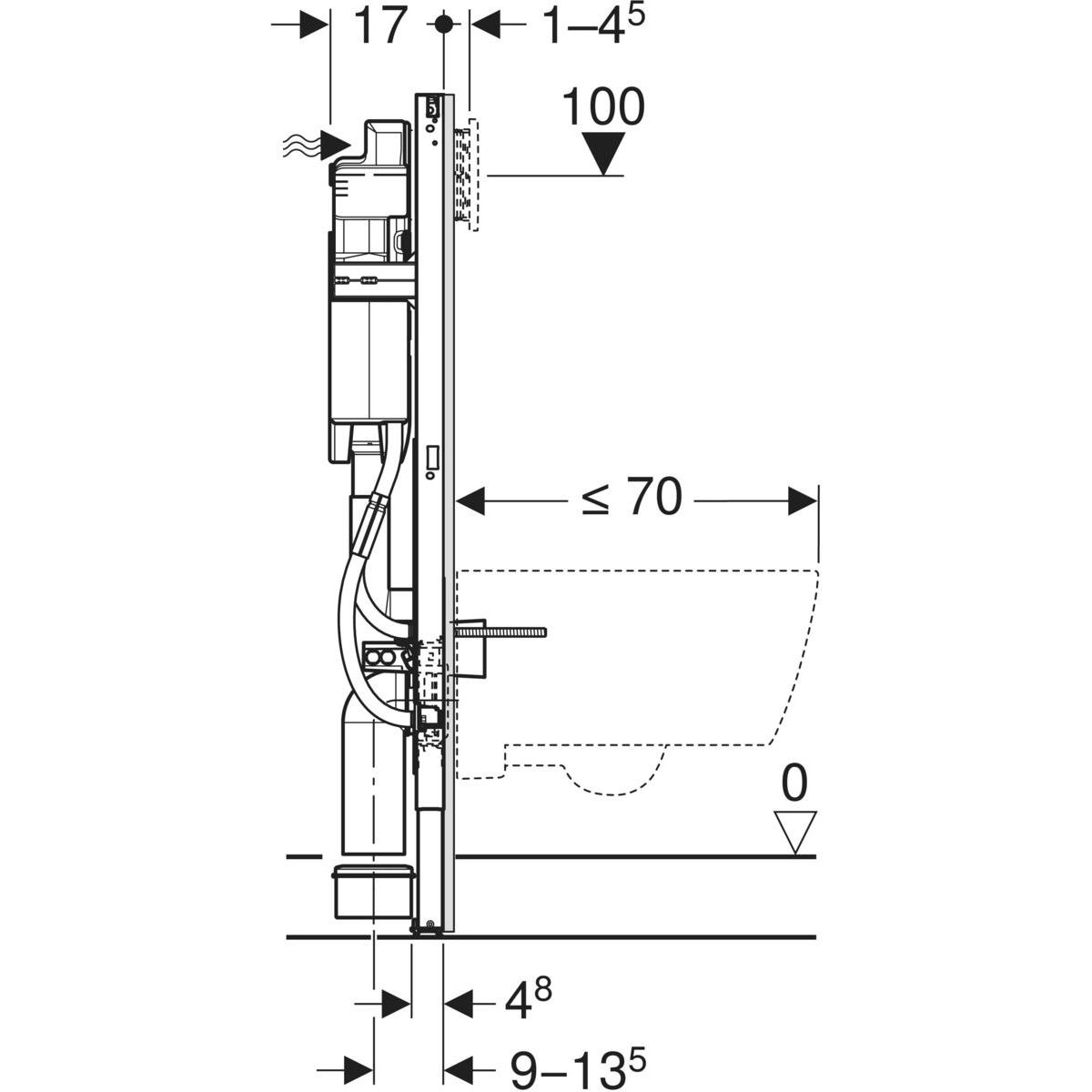 Geberit Duofix fali WC-szerelőelem, 112 cm, Sigma 12 cm-es falsík alatti öblítőtartállyal, akadálymentes, kapaszkodókhoz