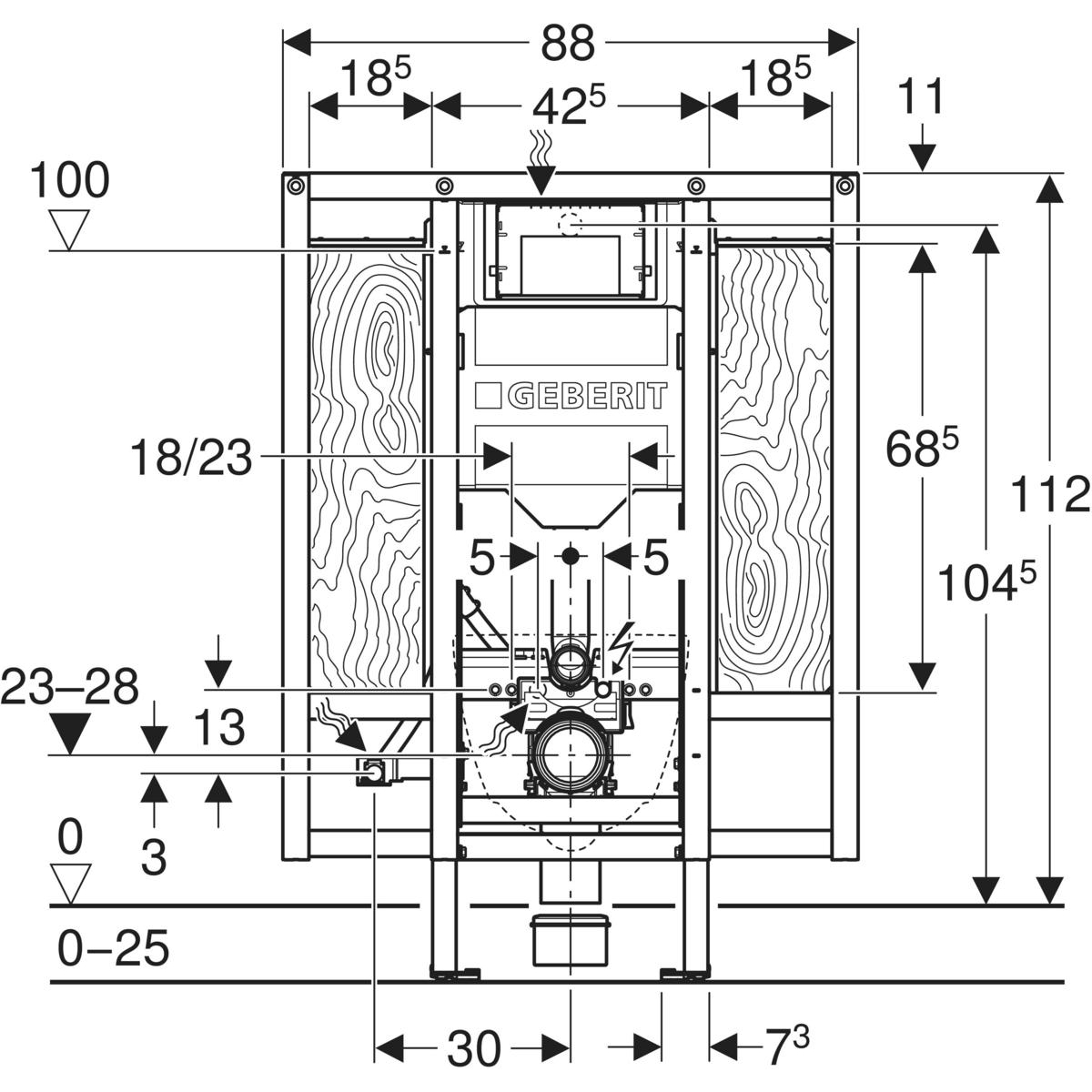Geberit Duofix fali WC-szerelőelem, 112 cm, Sigma 12 cm-es falsík alatti öblítőtartállyal, akadálymentes, kapaszkodókhoz