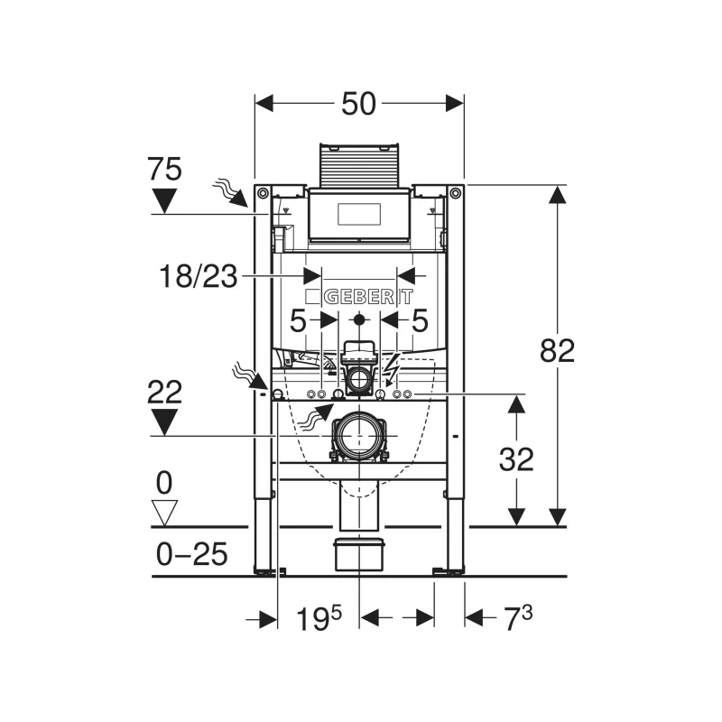 Geberit Duofix fali WC-szerelőelem, 82 cm, Omega 12 cm-es falsík alatti öblítőtartállyal
