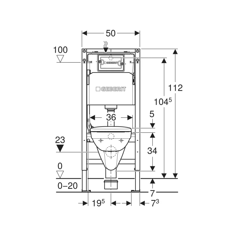Geberit Duofix fali WC-szerelőelem készlet, 112 cm, 12 cm-es Delta falsík alatti öblítőtartállyal, Delta01 működtetőlap