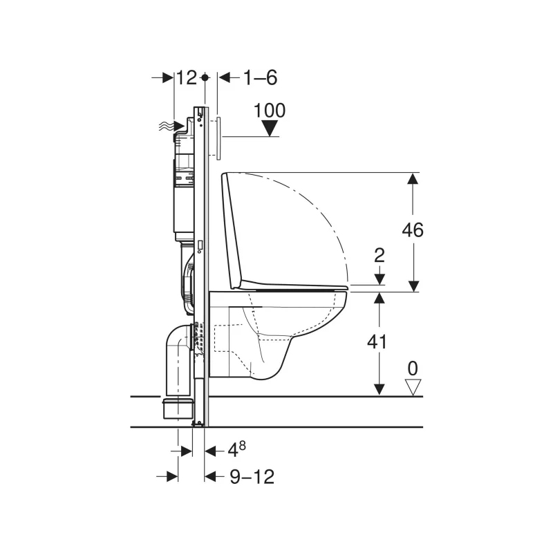 Geberit Duofix fali WC-szerelőelem készlet, 112 cm, 12 cm-es Delta falsík alatti öblítőtartállyal, Delta20 működtetőlap