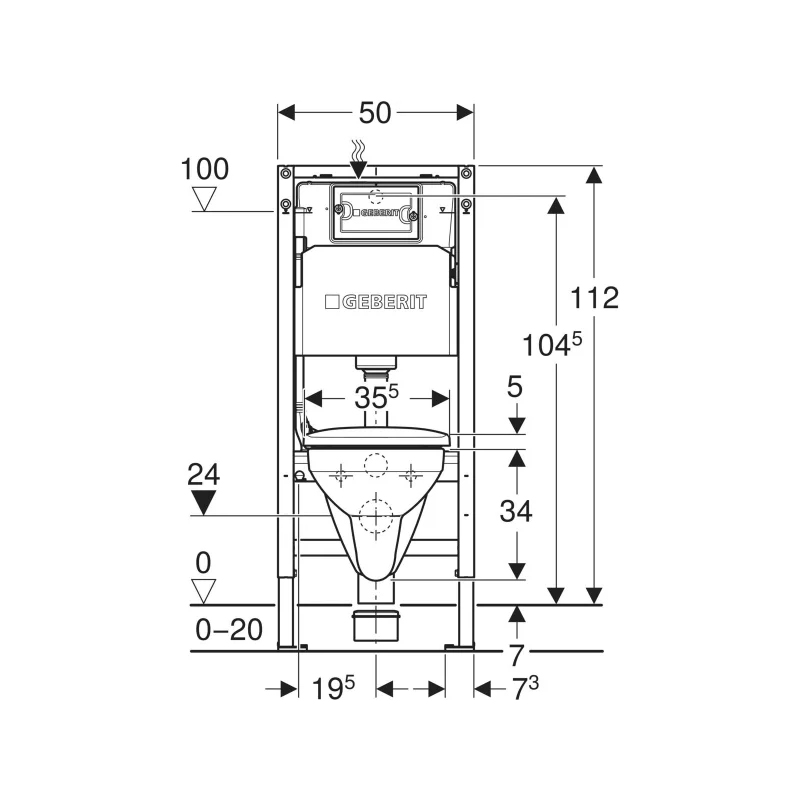 Geberit Duofix fali WC-szerelőelem készlet, 112 cm, 12 cm-es Delta falsík alatti öblítőtartállyal, Delta20 működtetőlap