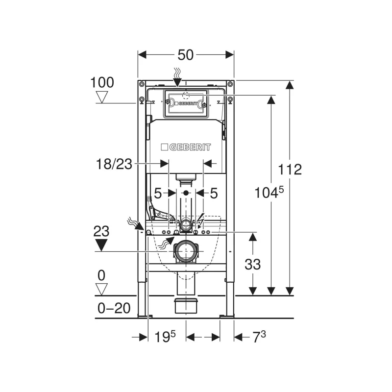 Geberit Duofix fali WC szerelőelem, 112 cm, Delta 12 cm-es falsík alatti öblítőtartállyal