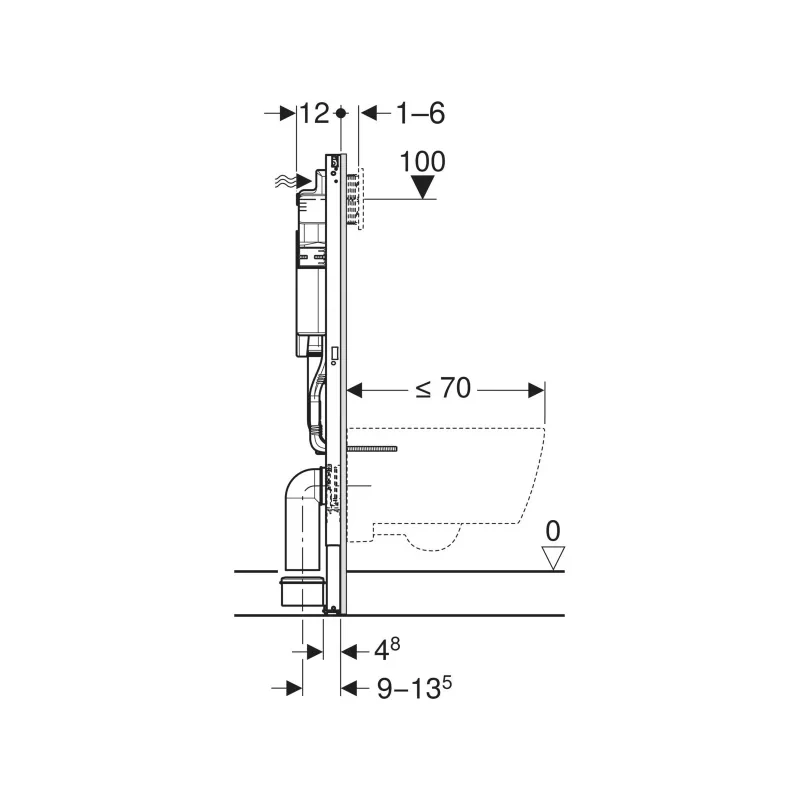 Geberit Duofix fali WC szerelőelem, 112 cm, Sigma 12 cm-es falsík alatti öblítőtartállyal, Sigma20 fehér/króm nyomólap
