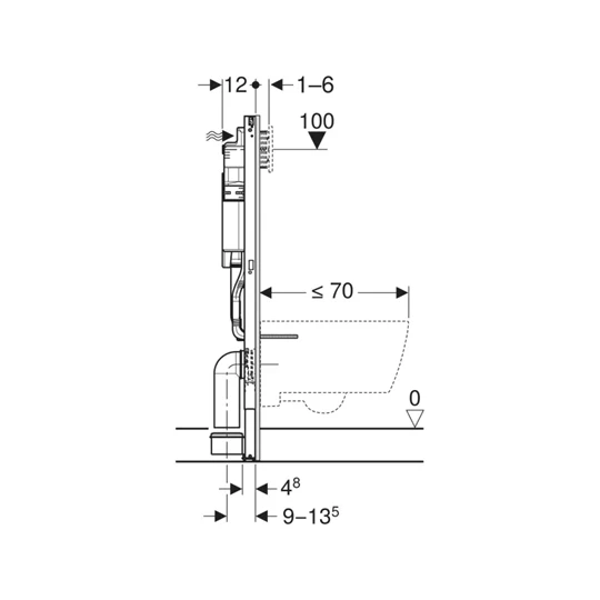 Geberit Duofix fali WC szerelőelem, 112 cm, Sigma 12 cm-es falsík alatti öblítőtartállyal, Sigma20 fehér/króm nyomólap