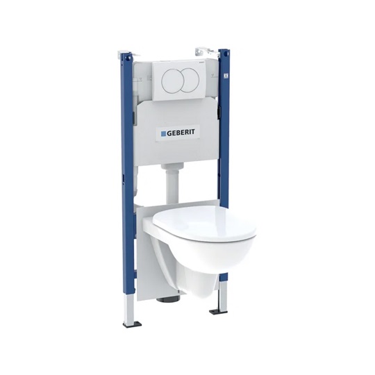Geberit Duofix WC szerelőelem készlet,112 cm, Delta öblítőtartály,Delta01 működtetőlap, Selnova peremes fali WC ülőkével