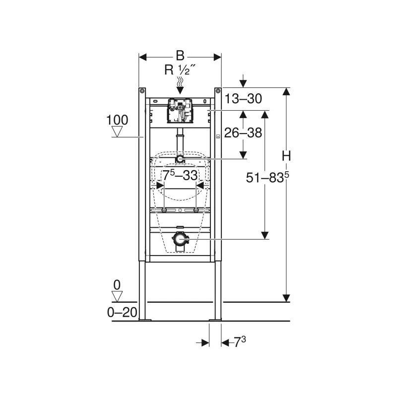 Geberit Duofix vizelde elem, 130 cm, univerzális, Basic vizeldevezérléshez
