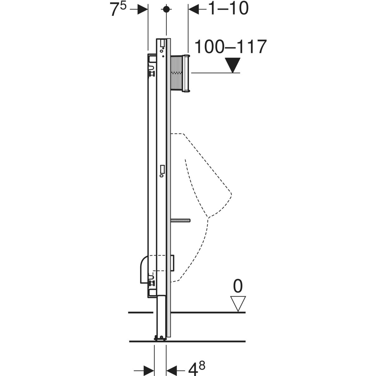 Geberit Duofix vizelde elem, 130 cm, univerzális, Basic vizeldevezérléshez