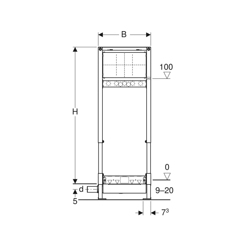 Geberit Duofix zuhanyelem, 130 cm, CleanWall falsík alatti összefolyóval, falsík alatti csaptelephez, 90–250 mm 