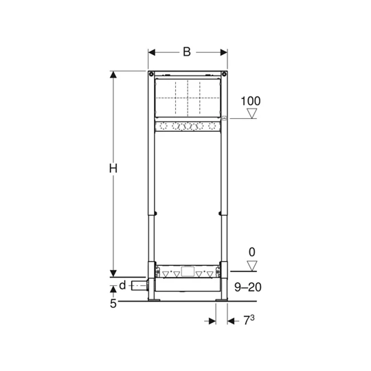 Geberit Duofix zuhanyelem, 130 cm, fali szennyvízelevezetővel, falsík alatti csapt., az összefolyónál 90–200 mm esztrich