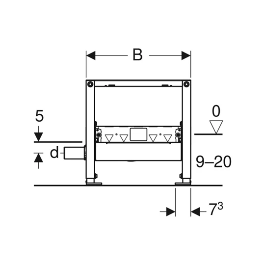 Geberit Duofix zuhanyelem, 50 cm, falsík alatti összefolyóval, falsík előtti csapt., az összefolyónál 90–200 mm esztrich