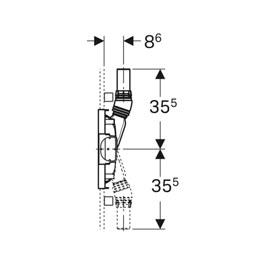 Geberit Duofix zuhanyelem, 50 cm, falsík alatti összefolyóval, falsík előtti csapt., az összefolyónál 90–200 mm esztrich