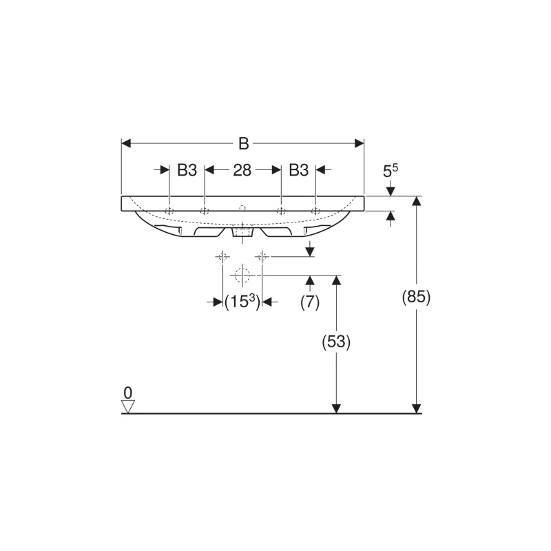 Geberit Icon Light mosdó 75x48x5,5cm, csaplyukkal, túlfolyóval, fehér