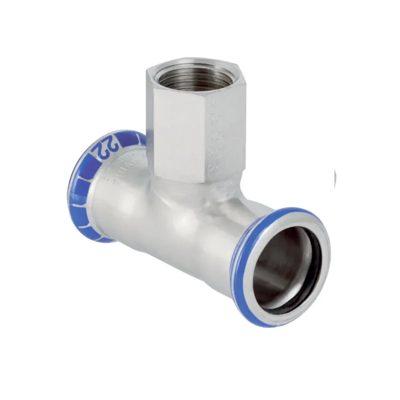 Geberit Mapress rozsdamentes acél belső menetes T-idom: d=88,9mm, Rp=3/4", d1=88,9mm