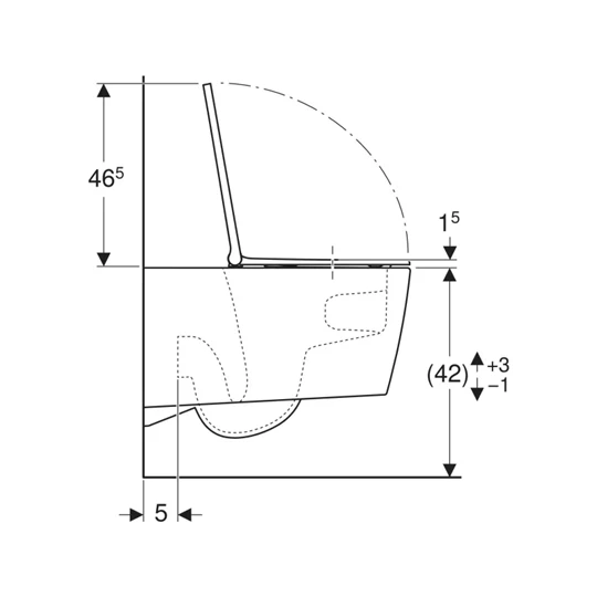 Geberit One fali wc csésze, perem nélküli Turbo-Flush funkcióval, wc ülőkével, fényes króm betéttel, 540x370 mm