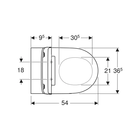 Geberit One fali wc csésze, perem nélküli Turbo-Flush funkcióval, wc ülőkével, fényes króm betéttel, 540x370 mm