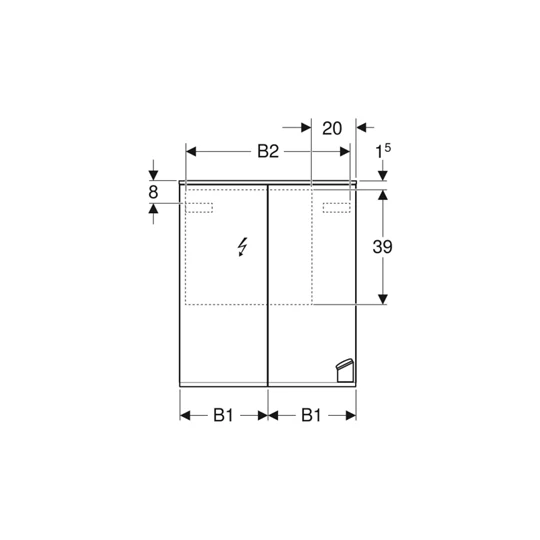 Geberit Option Plus tükrös szekrény világítással, két ajtóval, 60x70x17.2cm, kívül tükör/ajtók, kívül-belül tükör
