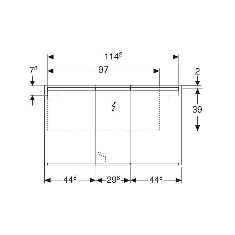 Geberit Option tükrös szekrény Led világítással, három ajtóval, 120x70x15 cm, Touch érzékelős kapcsolóval