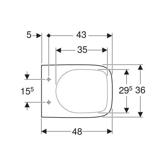 Geberit Selnova Square fali WC csésze mélyöblítésű, szögletes, rövidített kivitel, 36 cm x 34 cm x 48 cm