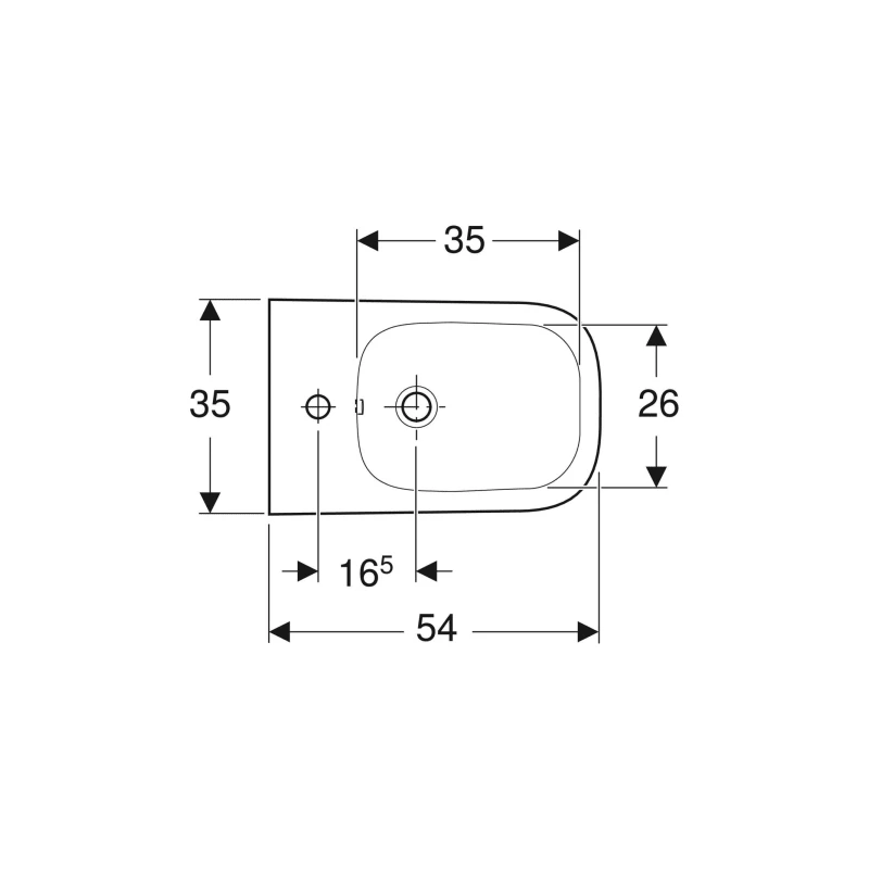 Geberit Selnova Square fali bidé, részben zárt forma, 54cm, túlfolyóval és csaplyukkal, fehér