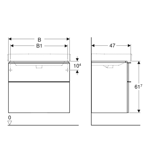 Geberit Smyle Square alsó szekrény mosdóhoz, két fiókkal, 73.4x61.7x47cm, magasfényű lakkozott homokszürke