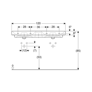 Geberit Smyle Square dupla mosdó, 120 cm x 16.5 cm x 48 cm, csaplyuk középen, túlfolyó látható