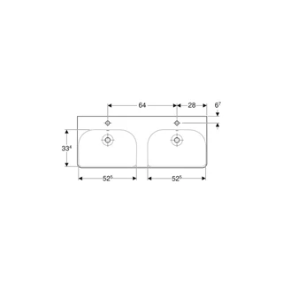 Geberit Smyle Square dupla mosdó, 120 cm x 16.5 cm x 48 cm, csaplyuk középen, túlfolyó látható