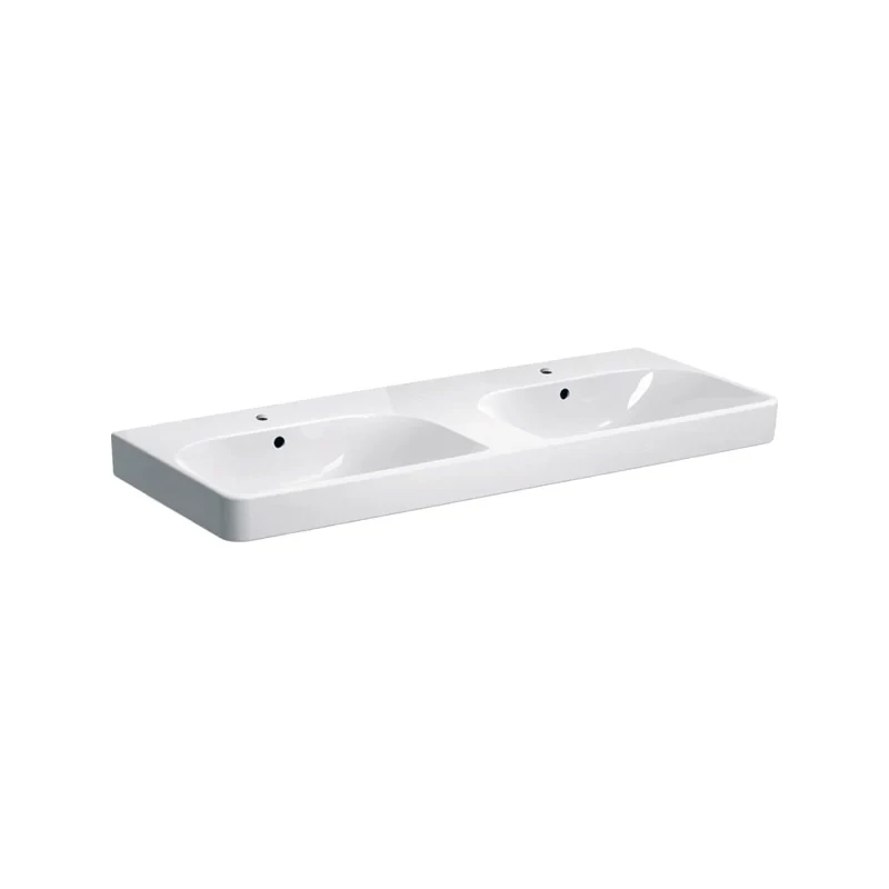 Geberit Smyle Square dupla mosdó, 120 cm x 16.5 cm x 48 cm, csaplyuk középen, túlfolyó látható