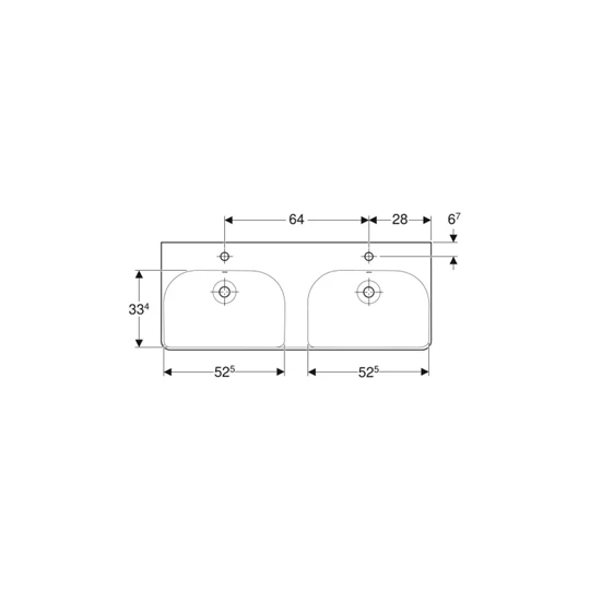 Geberit Smyle Square dupla mosdó, 120 cm x 16.5 cm x 48 cm, csaplyuk középen, túlfolyó látható