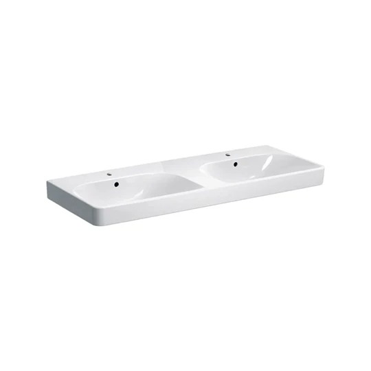 Geberit Smyle Square dupla mosdó, 120 cm x 16.5 cm x 48 cm, csaplyuk középen, túlfolyó látható