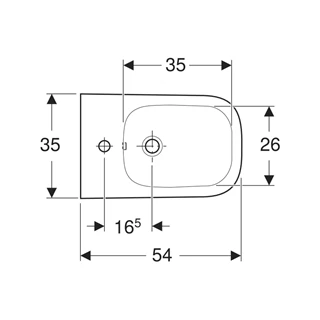Geberit Smyle Square fali bidé, zárt forma, 35 cm x 26 cm x 54 cm, túlfolyó látható