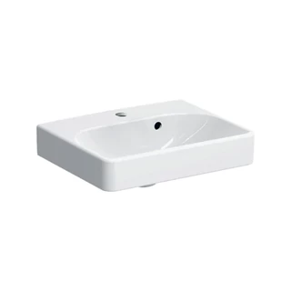 Geberit Smyle Square kézmosó aszimmetrikus túlfolyóval, 45 cm x 16 cm x 36 cm, középen csaplyuk, látható túlfolyó