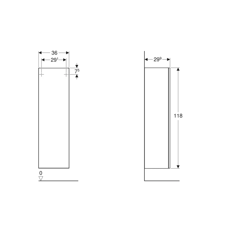 Geberit Smyle Square középmagas szekrény, egy ajtóval, 36x118x29.9cm, magasfényű lakkozott homokszürke