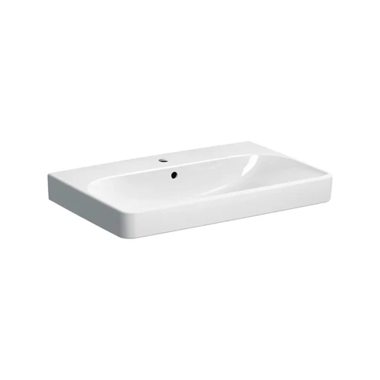 Geberit Smyle Square mosdó, 75 x 16,5 x 48 cm, csaplyuk középen, túlfolyó látható