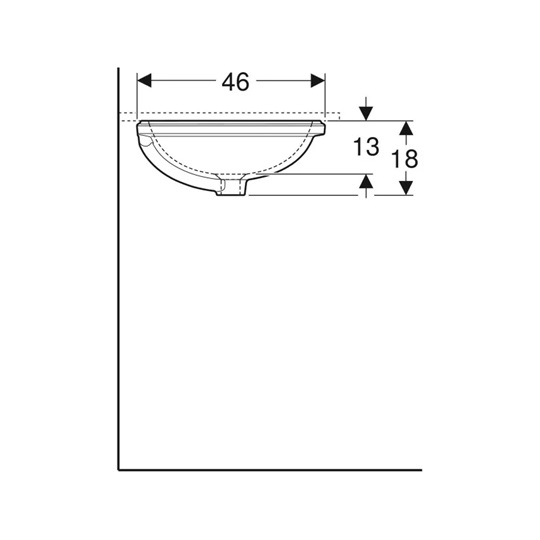 Geberit VariForm alulról beépíthető mosdó,ovális,56cm*18,1cm*46cm túlfolyó látható