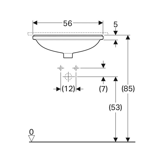 Geberit VariForm alulról beépíthető mosdó,ovális,56cm*18,1cm*46cm túlfolyó látható