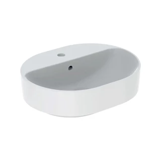 Geberit VariForm pultra ültethető mosdó, ellipszis alakú, csaplyuk-peremmel, 50 cm x 15.8 cm x 40 cm, túlfolyó látható