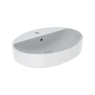 Geberit VariForm pultra ültethető mosdó, ovális, csaplyuk-peremmel, 60 cm x 15.8 cm x 45 cm, túlfolyó látható