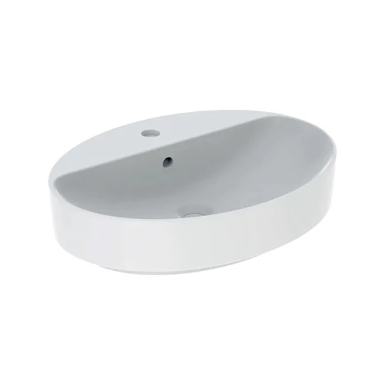 Geberit VariForm pultra ültethető mosdó, ovális, csaplyuk-peremmel, 60 cm x 15.8 cm x 45 cm, túlfolyó látható