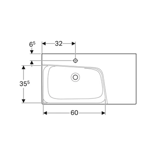 Geberit Xeno˛ mosdó pakolófelülettel, 90 cmx14 cmx48 cm, csaplyuk középen, túlfolyó nélkül, jobb lerakófelület, KeraTect