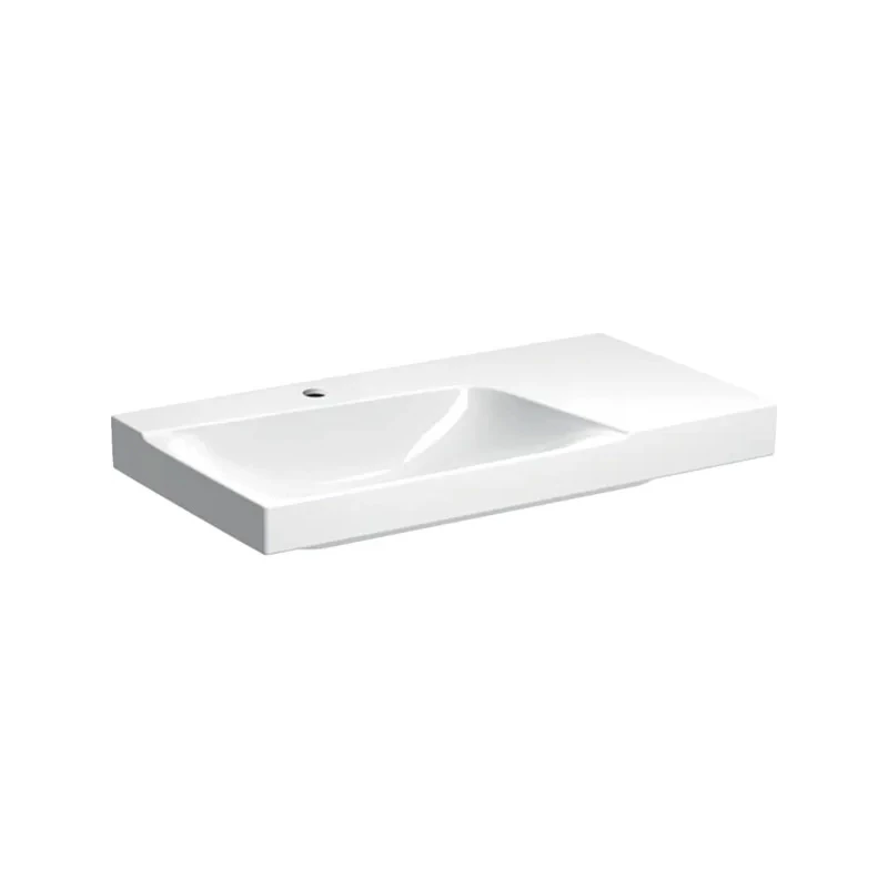 Geberit Xeno˛ mosdó pakolófelülettel, 90 cmx14 cmx48 cm, csaplyuk középen, túlfolyó nélkül, jobb lerakófelület, KeraTect