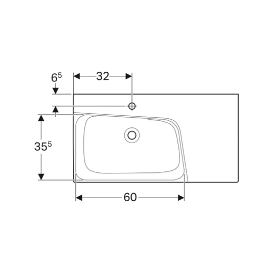 Geberit Xeno˛ mosdó pakolófelülettel, 90 cmx14 cmx48 cm, csaplyuk középen, túlfolyó nélkül, jobb lerakófelület, KeraTect