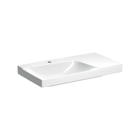 Geberit Xeno˛ mosdó pakolófelülettel, 90 cmx14 cmx48 cm, csaplyuk középen, túlfolyó nélkül, jobb lerakófelület, KeraTect