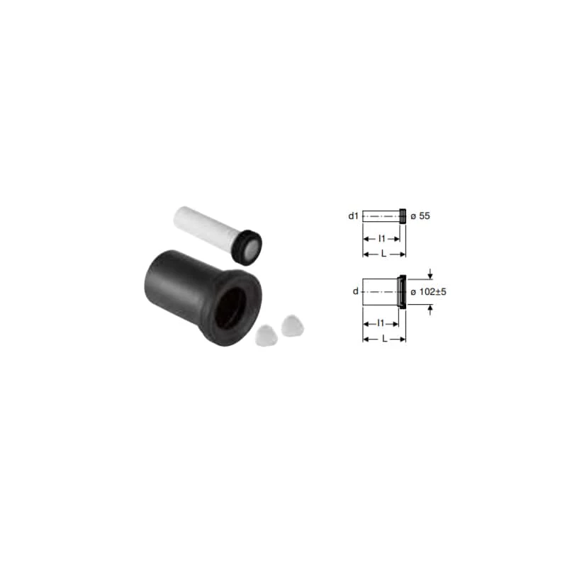 Geberit csatlakozókészlet fali WC-hez, 18,5 cm-es hossz: d=90mm, d1=45mm, Matt króm