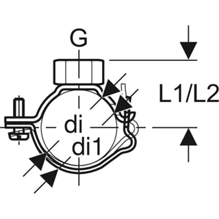 Geberit csőbilincs G 1/2" belső menetettel, állítható: G=1/2", d1=125mm, d2=133mm