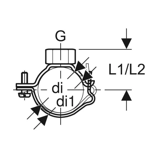 Geberit csőbilincs G 1/2" belső menetettel, állítható: G=1/2", d1=125mm, d2=133mm