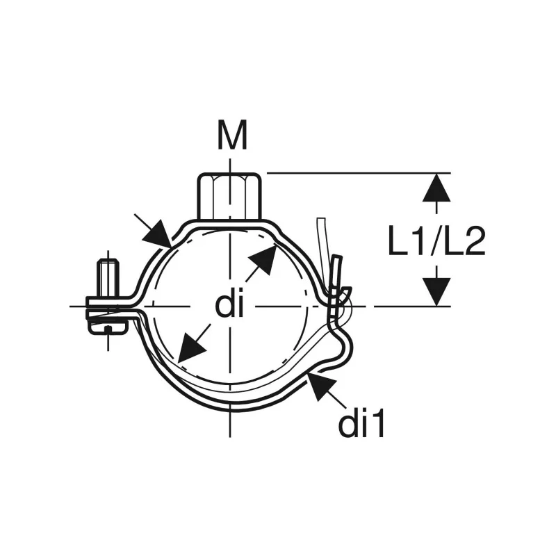 Geberit csőbilincs M10 belső menetettel, állítható: d1=63mm, d2=71mm