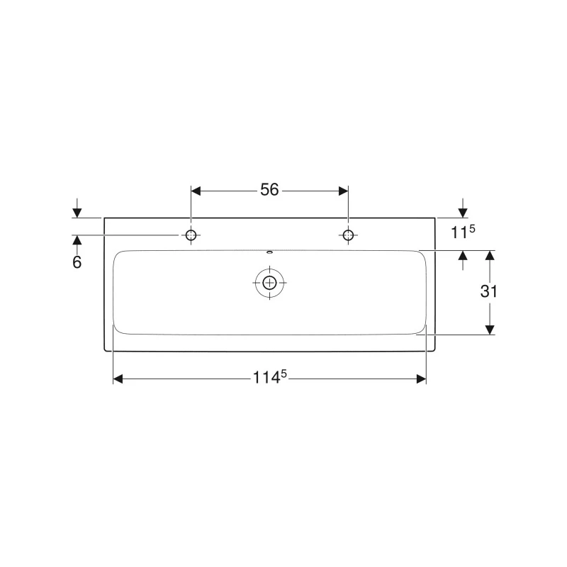 Geberit iCon 1medencés mosdó, 120 cm x 16 cm x 48.5 cm, csaplyuk bal és jobb, túlfolyó látható