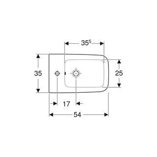 Geberit iCon Square fali bidé, zárt forma, 35 cm x 26 cm x 54 cm, túlfolyó látható